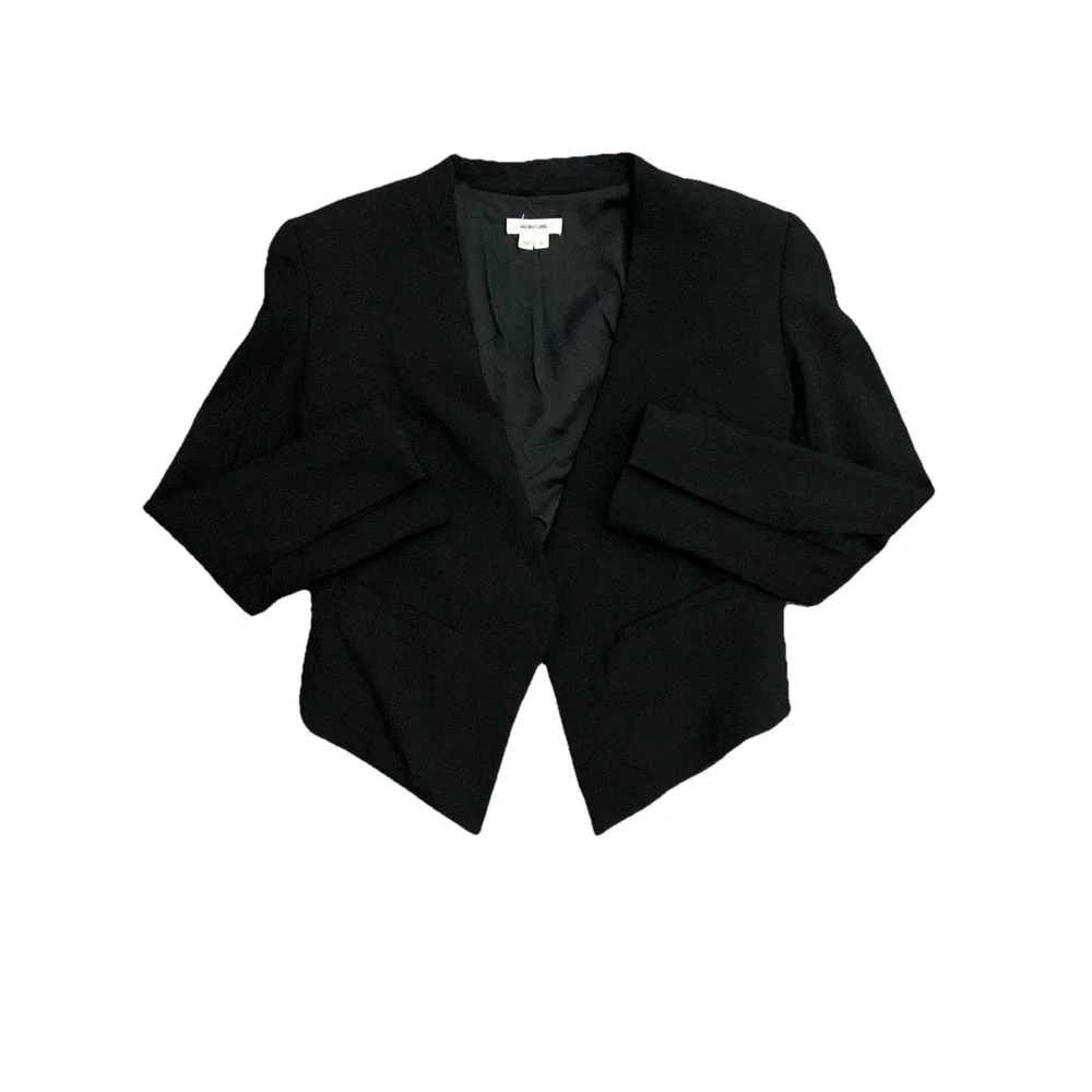 Helmut Lang Womens Cropped‎ Tuxedo Blazer Collarless Wool Asymmetrical Hem 0 USA
